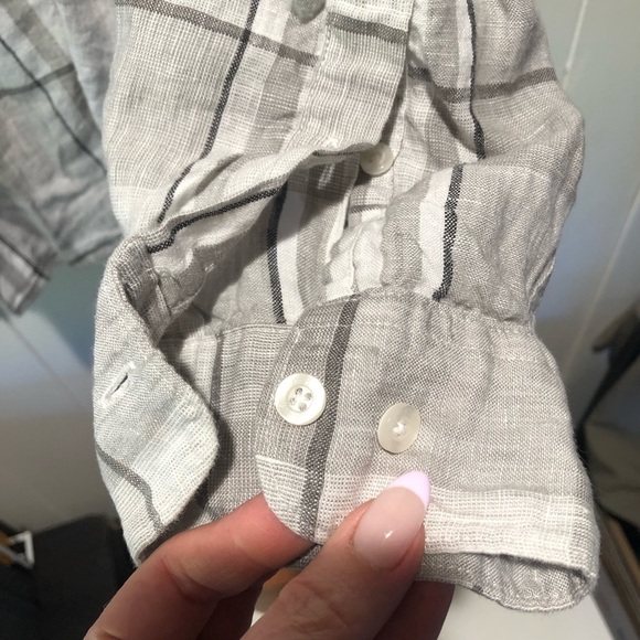 Perry Ellis 100% linen subtle grey taupe plaid long sleeve  Shirt XXL - Picture 3 of 9